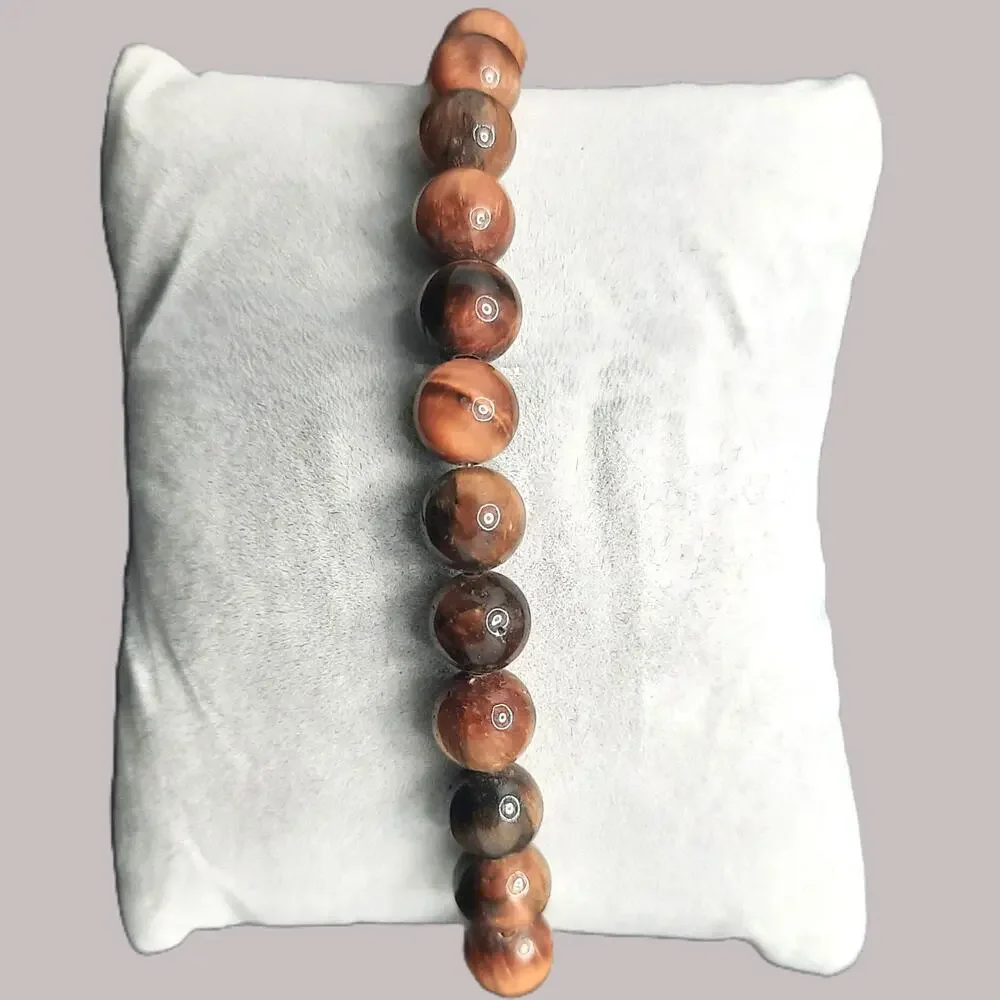 Coral Fossil Jasper Beaded Bracelet Artisan Made 8mm Gemstone Stretch Earthy NEW
